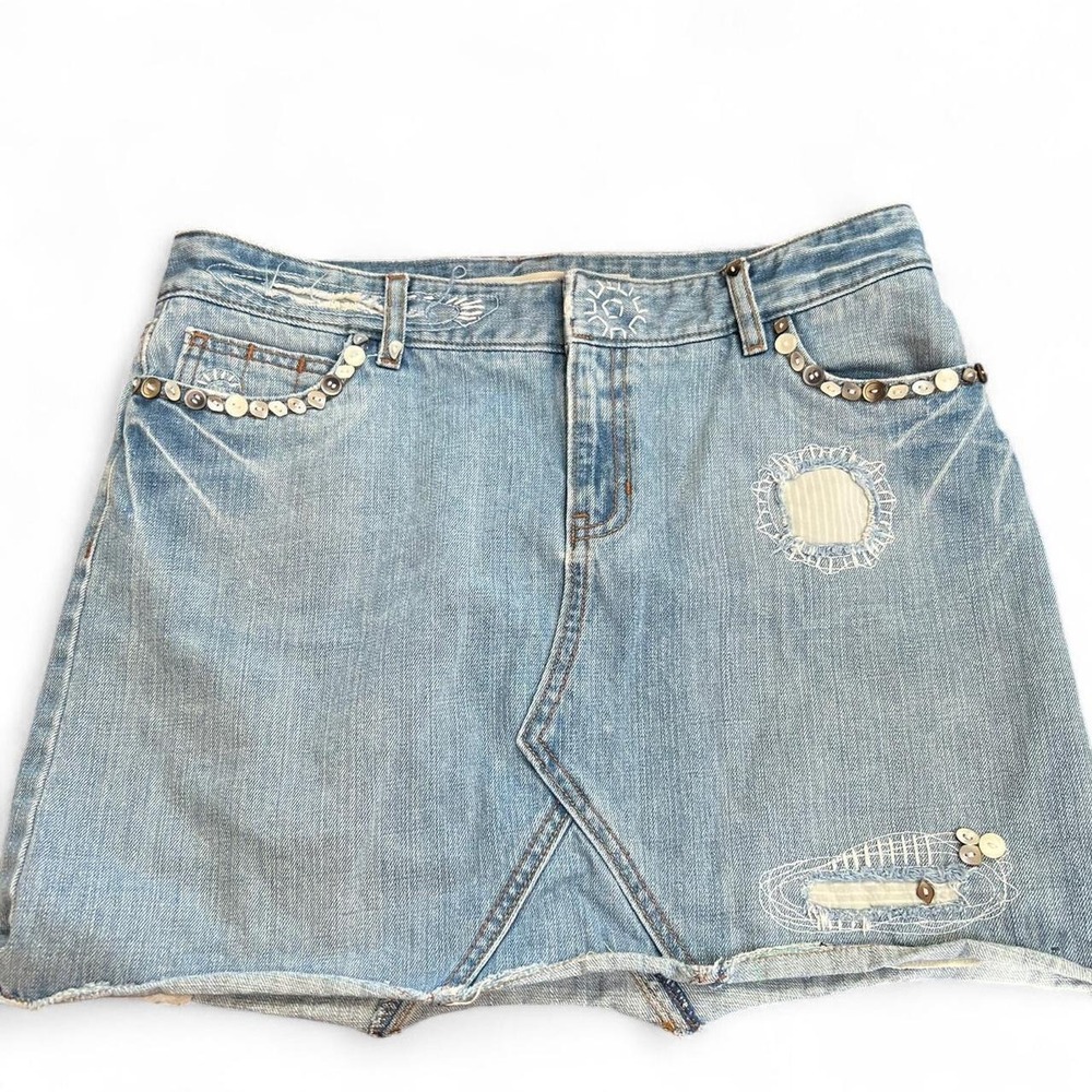 Y2K Vintage Gap Embroidered Denim Mini Skirt Size 10